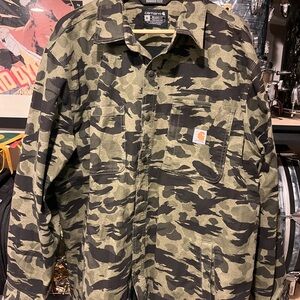Mens Carhartt rugged flex relaxed fit canvas fleece lined snap-front shirt jac